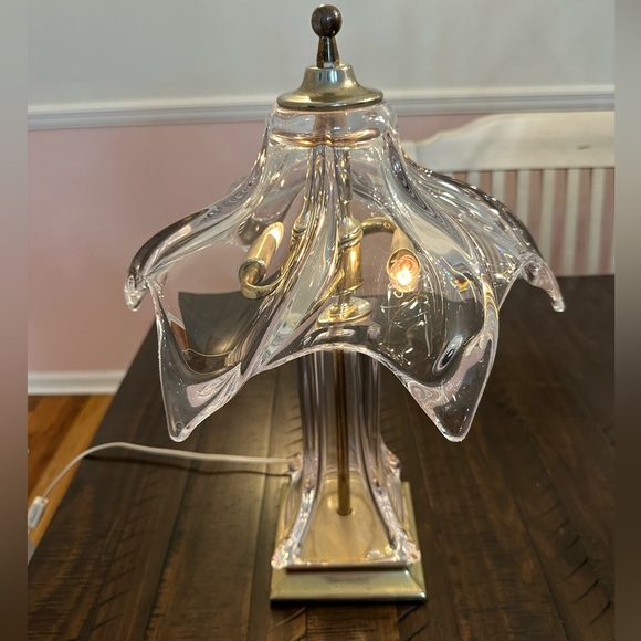 Vintage Cofrac Art Verrier Crystal Table Lamp Brass Base French Art Glass 1970s